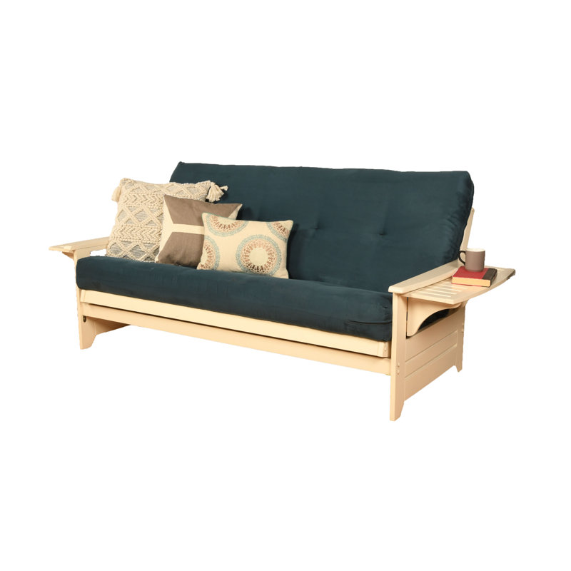 Johnte 82'' Wide Full Futon And Mattress, Suede Blue Microsuede, Antique White, Premium Pocket Coil