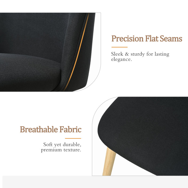 48cm H Linen Upholstered Upholstered Back Side Chair, Black Fine Linen