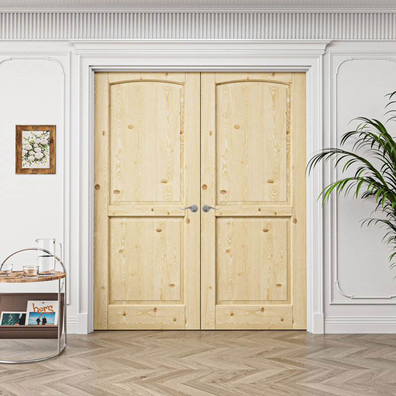 Porte de garde-manger en bois de pin massif à 2 panneaux avec portes et poignées, 48 po x 80 po, Pin / argent