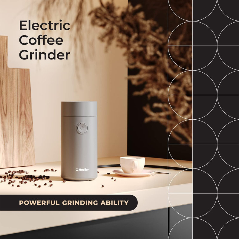 MuellerLiving Electric Coffee Grinder for Spice, Nut, Herbs and Coffee Beans, Sharp Blade, Stainless Steel, Gray