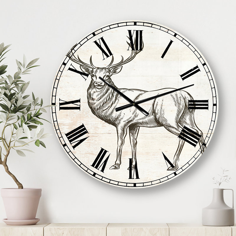 Horloge murale Deer Wild and Beautiful, Moyen, Noir