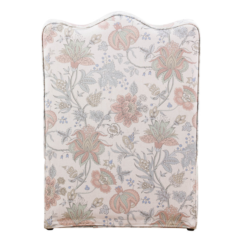 Fauteuil d'appoint rembourré Colette à dossier festonné, Motif floral jacobin rose et bleu