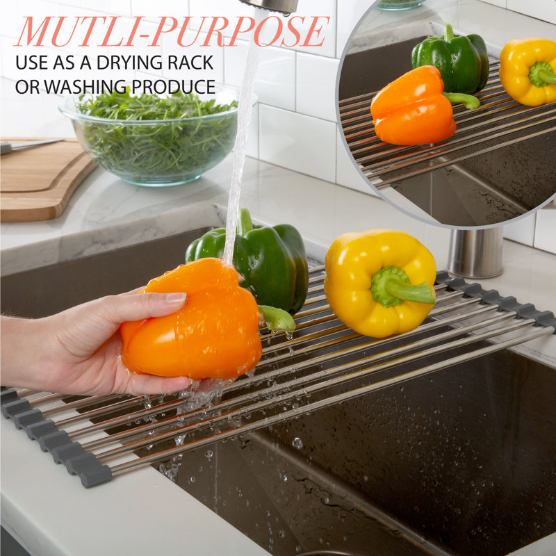 Gray Stainless Steel Roll Up Over Sink Drying Rack