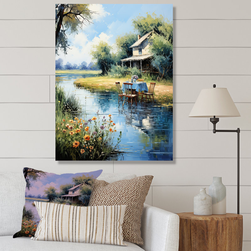 Pique-nique au bord du lac - reproduction, Toile tendue, H 44 po x l 34 po x P 1,5 po