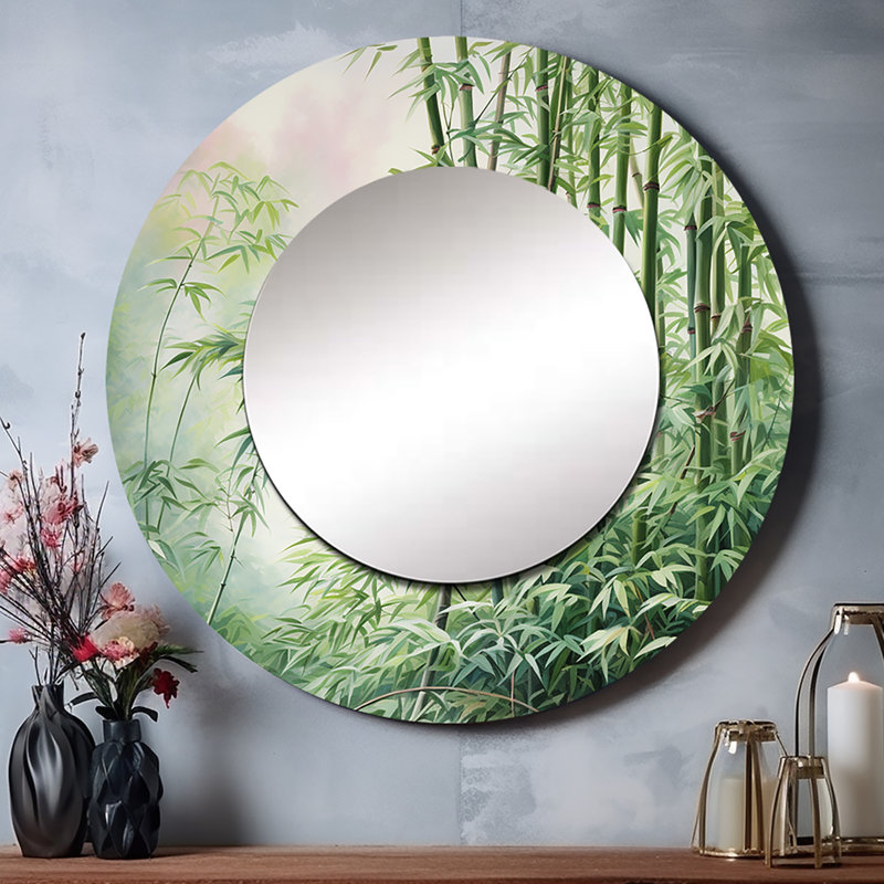 Bamboo Romantic Dream III - miroir mural en bambou, miroir décoratif rond vert, impression d'art en métal, 36 po x 36 po