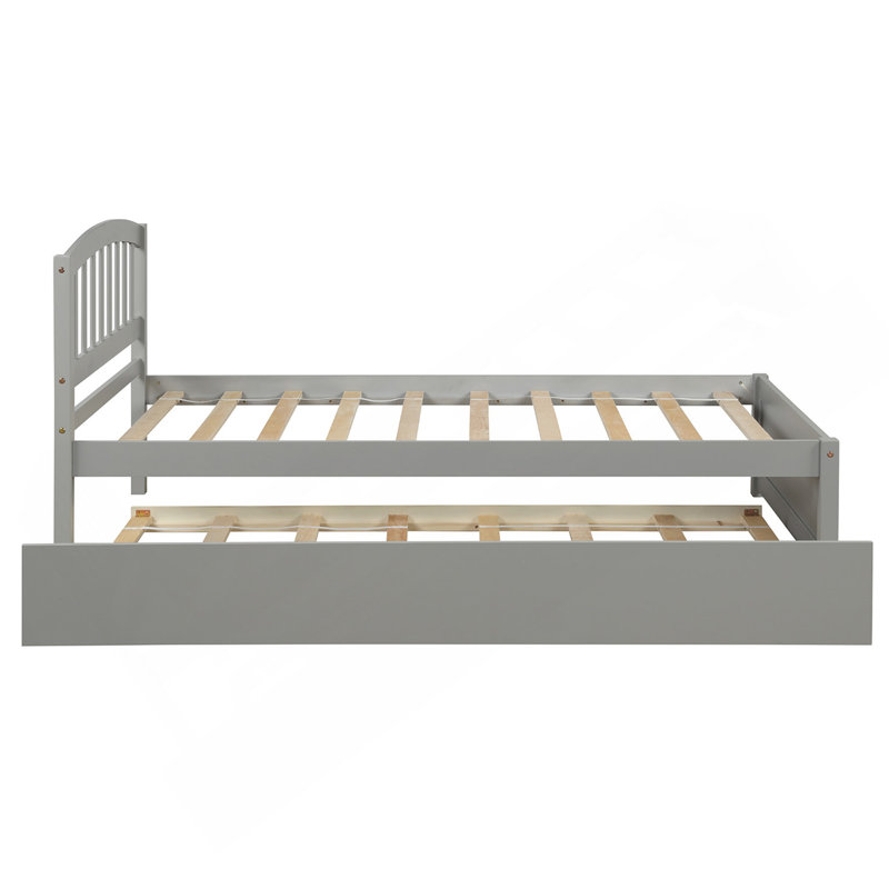 Structure de lit plateforme simple en bois avec lit gigogne, gris