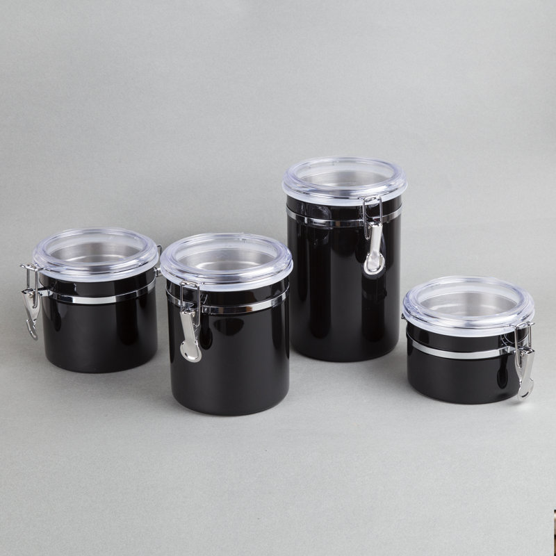 Ensemble de 4 boîtes de rangement Creative Home en acier inoxydable avec pince verrouillable hermétique, Noir