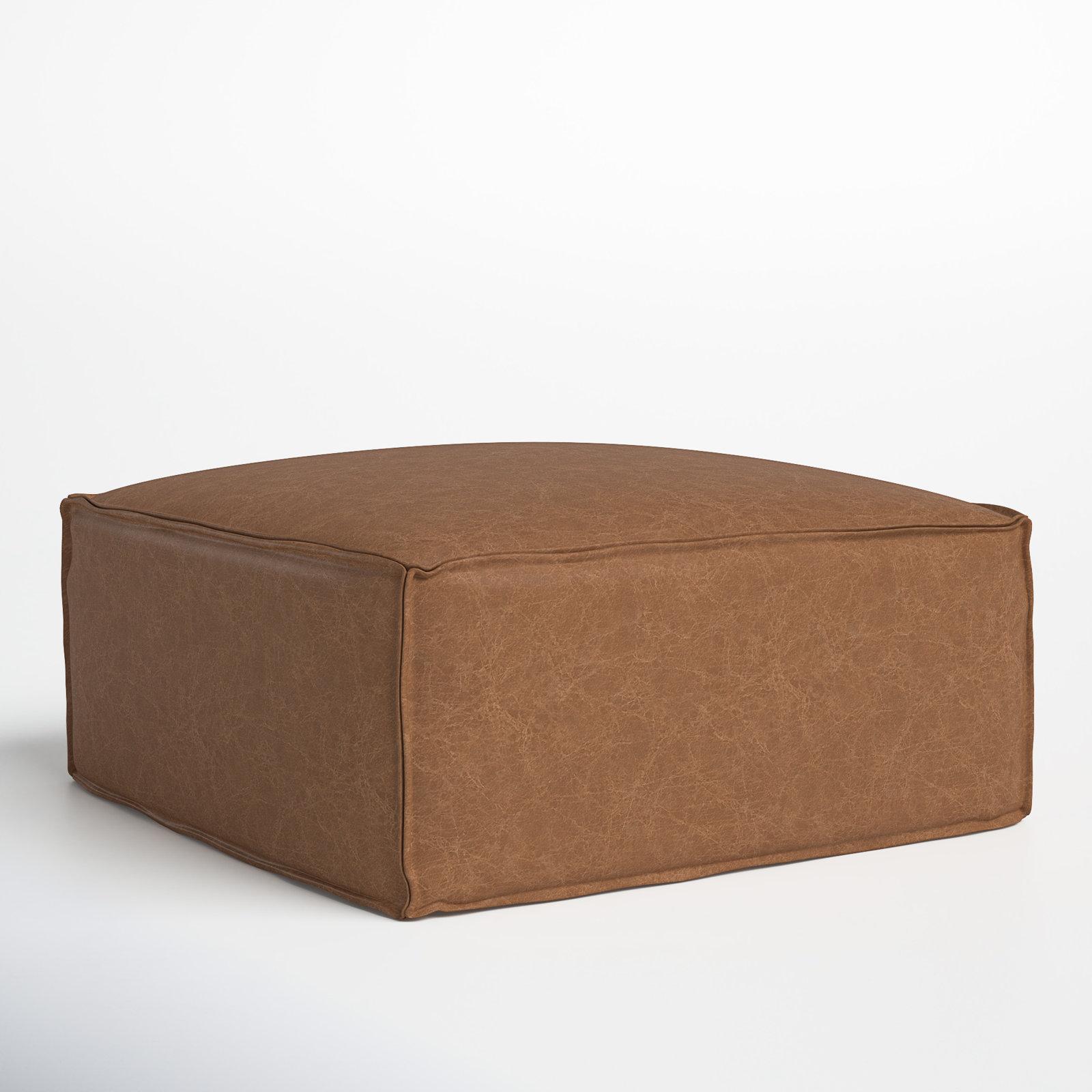 34" Genuine Leather Ottoman, Marseille Brown Genuine Leather