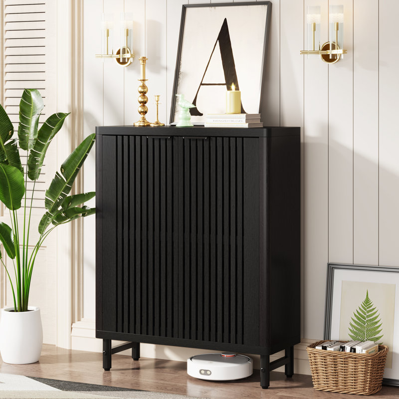 Armoire de rangement pour chaussures avec 2 portes à volets Acanthe, Noir