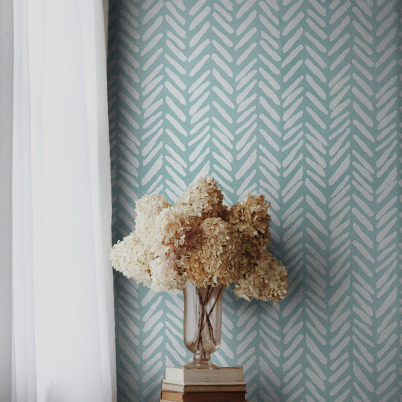 Light Blue Herringbone Wallpaper, Blue