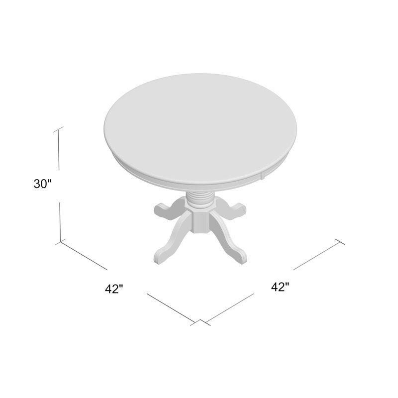 Rubberwood Round Solid Wood Top with Solid Wood Base Dining Table, White