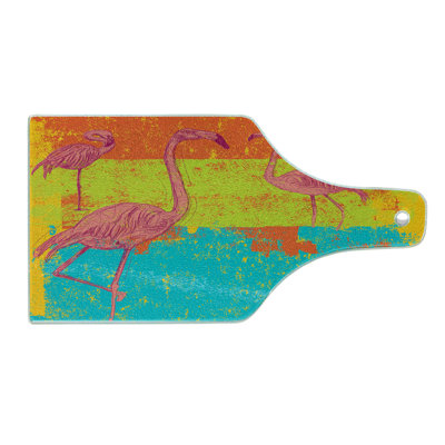 Ambesonne Flamingo Tempered Glass Cutting Board Retro Vintage Flamingo Multicolor