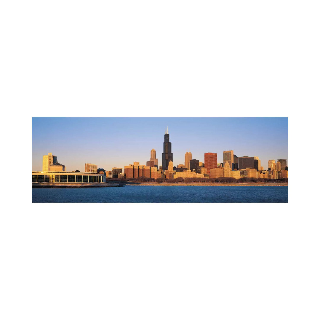 Chicago Panoramic Skyline Cityscape (Sunset) - Wrapped Canvas Panoramic Print