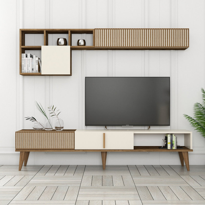 Ridott Unfinished TV Stand for TVs up to 70", Natural/White