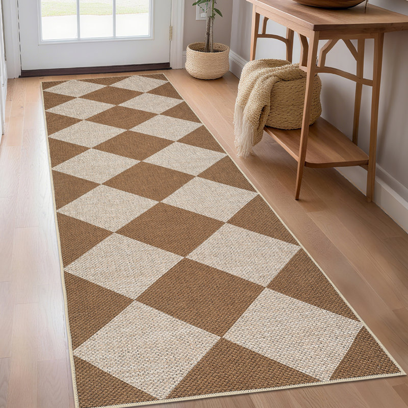 Machine Washable Easy Jute Area Rugs for Living Room Bedroom Distressed Checkered Office Carpet High Traffic Entryway Rug Non Slip Backing Trellis Farmhouse Floor Cover