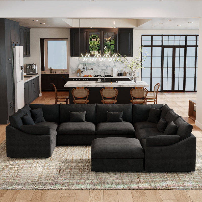 Canapé modulaire Elowen, Lin noir / chenille