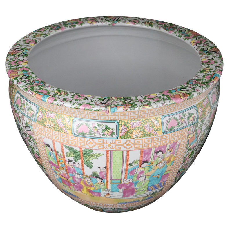 Chinese Porcelain Planter in Rose Medallion Pattern, 13" H x 16" W x 16" D