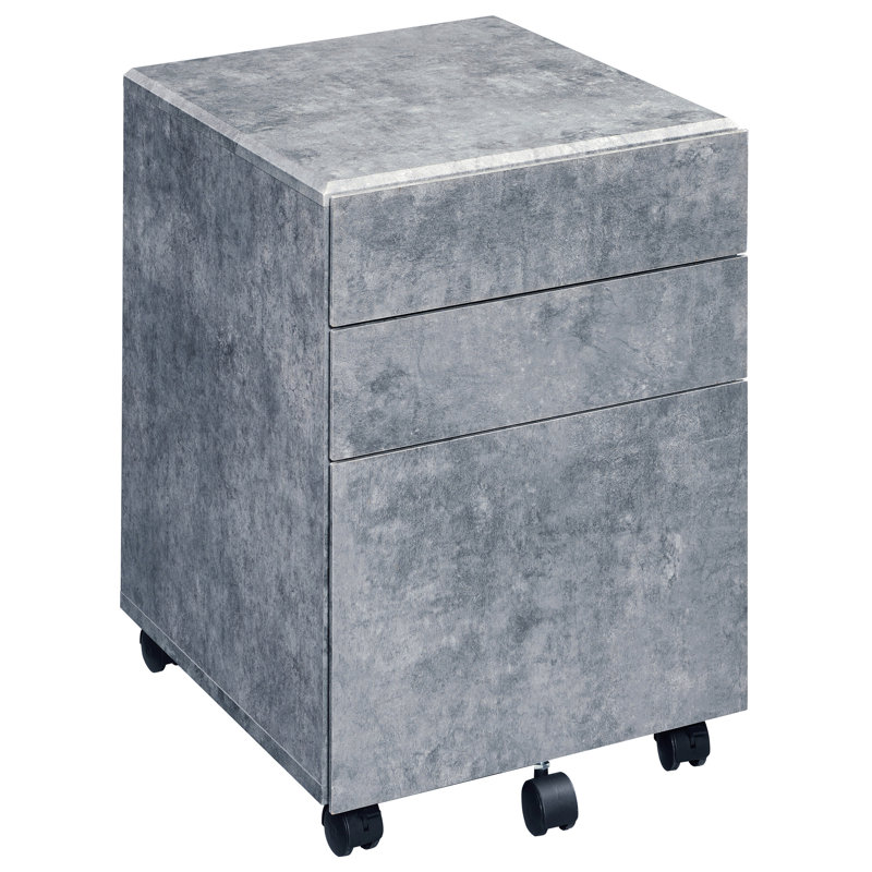 Silver Industrial-Style File Cabinet With Faux Concrete Exterior And Efficient 3 Drawers Finish Three Functional