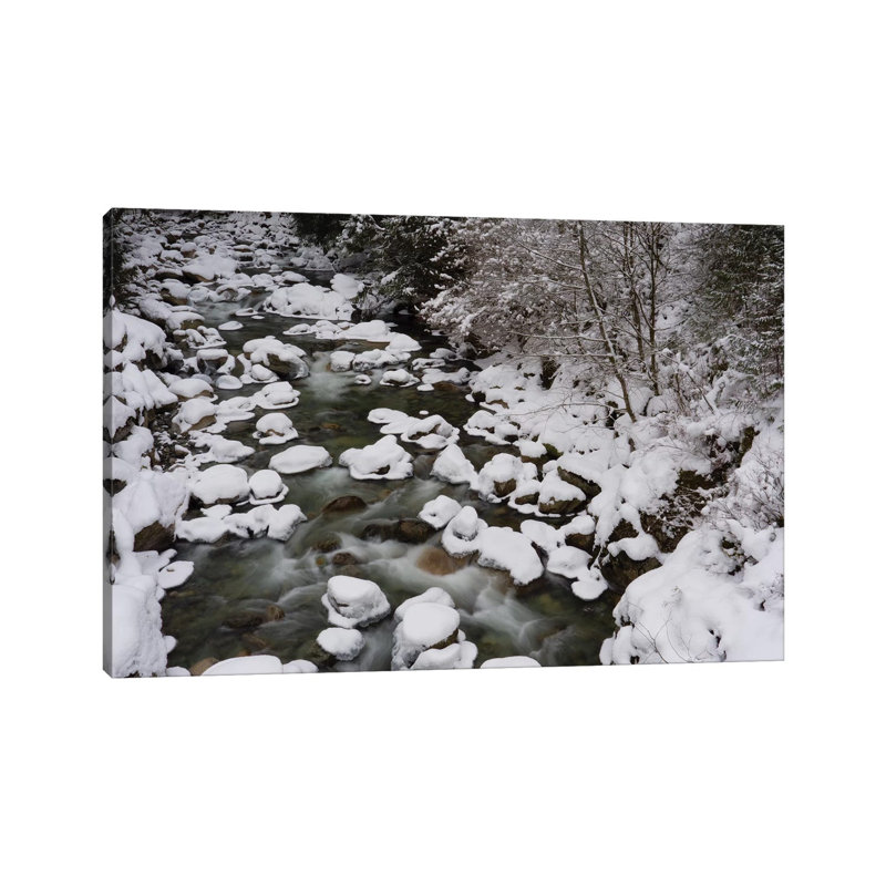 Long Exposure Of River In Winter In Squamish, British Columbia, Canada by Kristin Piljay - Wrapped Canvas Print