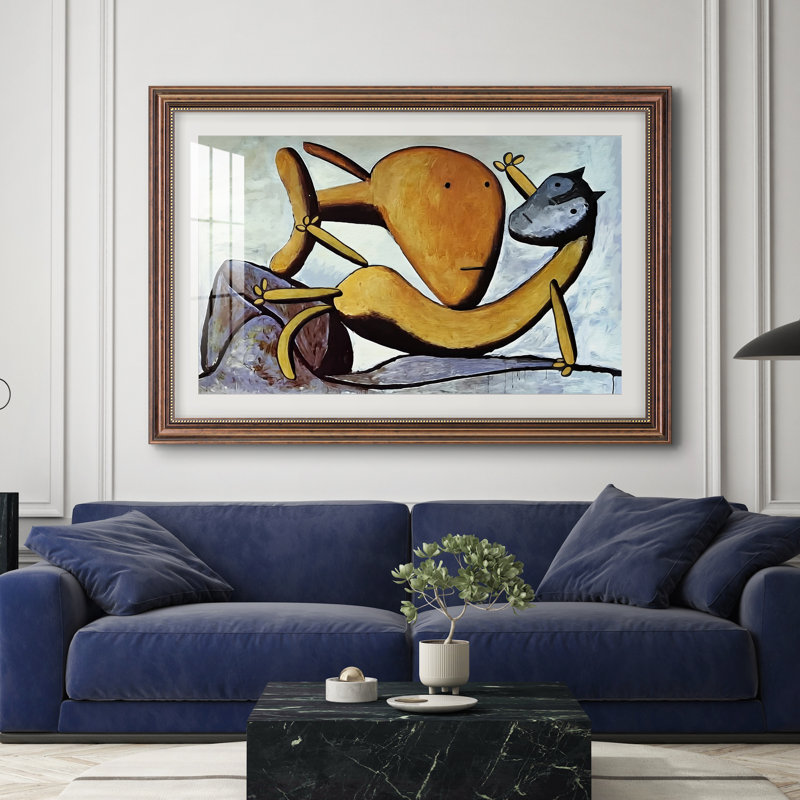 Chat et gros poisson de Pablo Picasso - Encadré sous verre acrylique, grand tableau pour salon, 28 po x 40 po