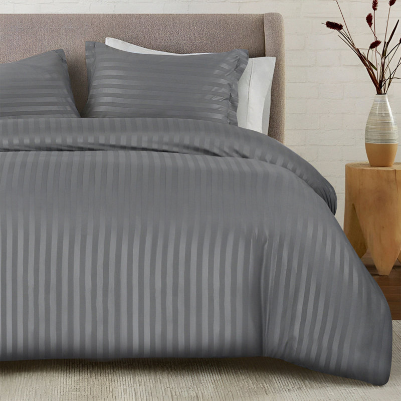 Nisreen Microfiber Striped Duvet Cover with Pillow Shams Included, Super King  Duvet Cover + 2 Standard Shams, Grey