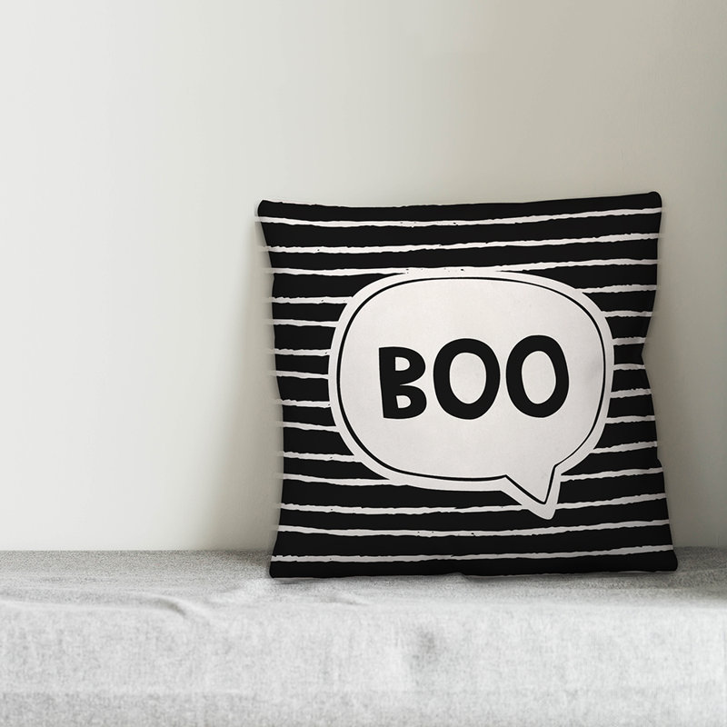  Housse de coussin Boo, Noir, 20 po X 20 po, Polyester/ Bourre en polyester