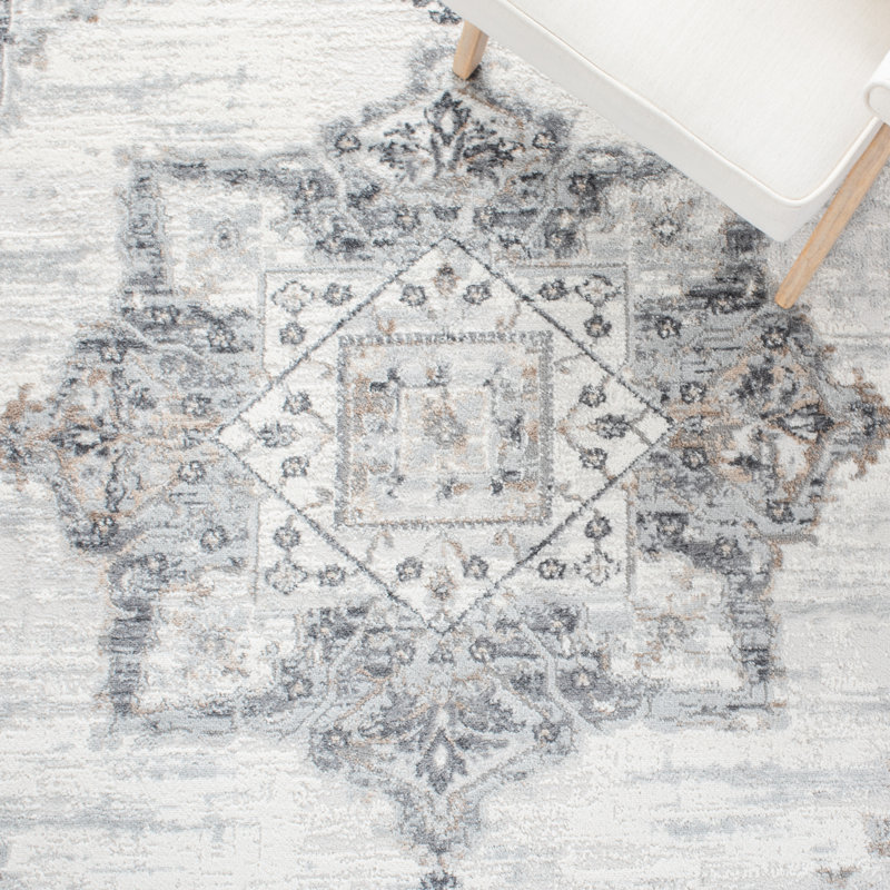 Tapis oriental ivoire et gris, Tapis de couloir 2 pi 2 po x 8 pi