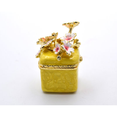 Jeweled Flowers on Small Trinket Box with Enamel, Austrian Crystals