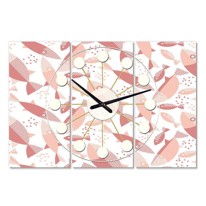 Horloge murale surdimensionnée poissons Mid-Century