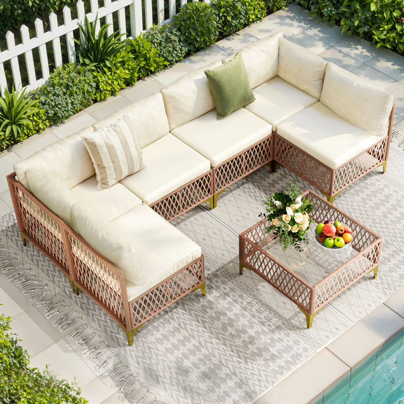 Ensemble de conversation 7 pièces pour canapé modulaire d'extérieur en osier Boho