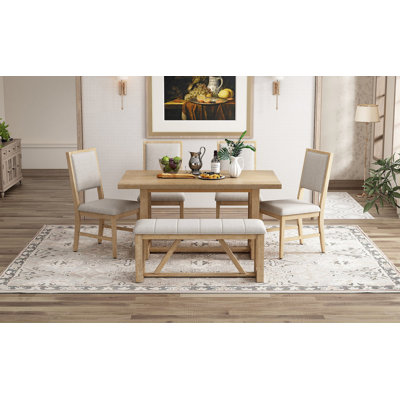 Ensemble de table de salle à manger 6 pièces pour 6, table de cuisine en bois de 60 po et 4 chaises avec banc et base en tréteaux pour la cuisine et la salle à manger
