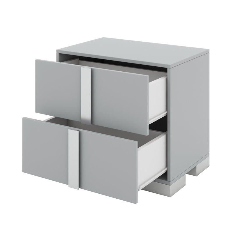 Table de chevet chic avec miroir et 2 tiroirs, table de chevet en métal durable, Gris