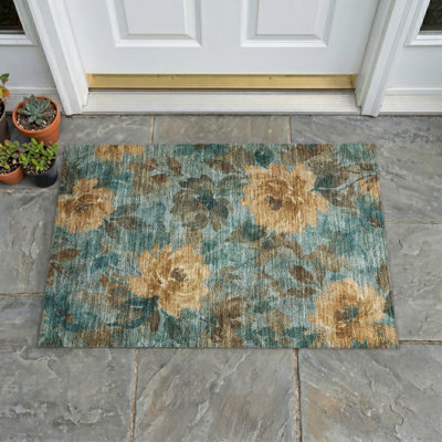 Tapis Chantille ACN3022 à motif floral, lavable à la machine, pour intérieur et extérieur