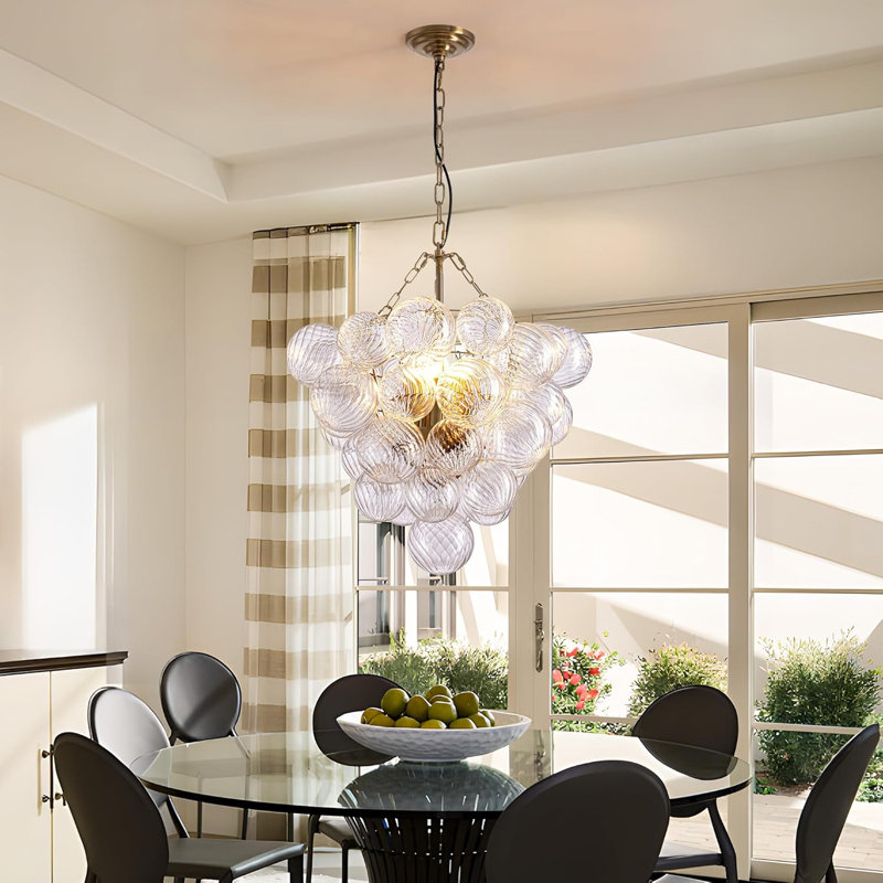 Éclairage moderne en forme de lustre à bulles dorées avec abat-jour en verre tourbillonnant, hauteur réglable et douilles E12 à intensité variable pour la salle à manger, la chambre à coucher et la cuisine