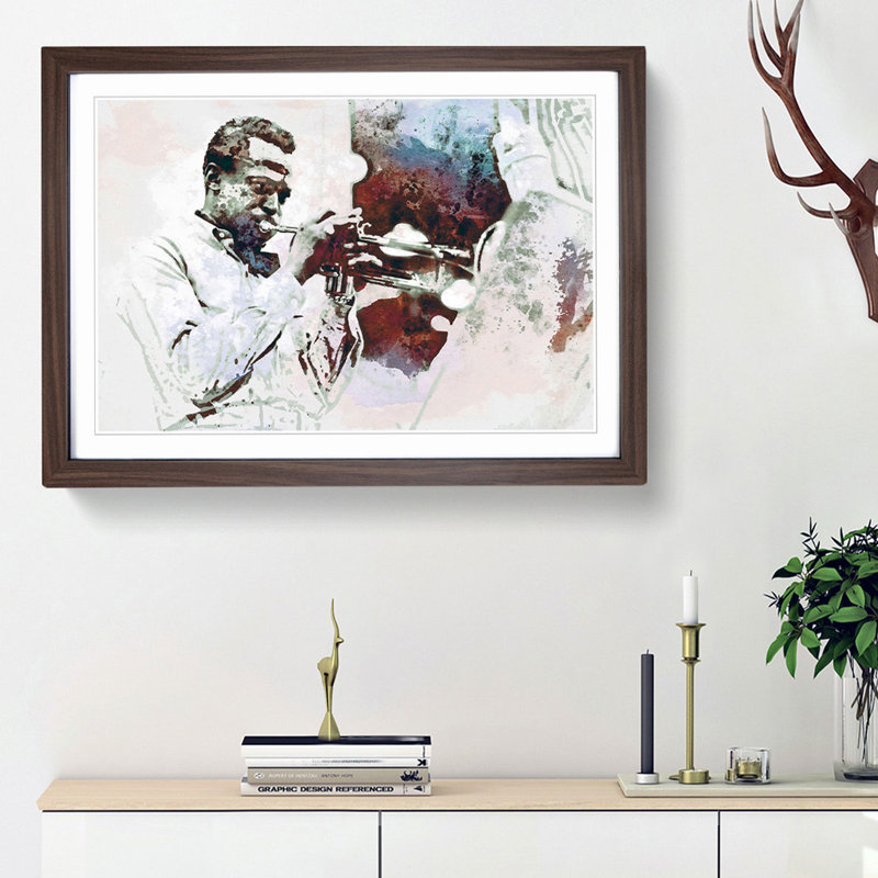 Miles Davis in Abstract - Picture Frame Painting Print, 27cm H x 36cm W x 2cm D, Walnut Framed