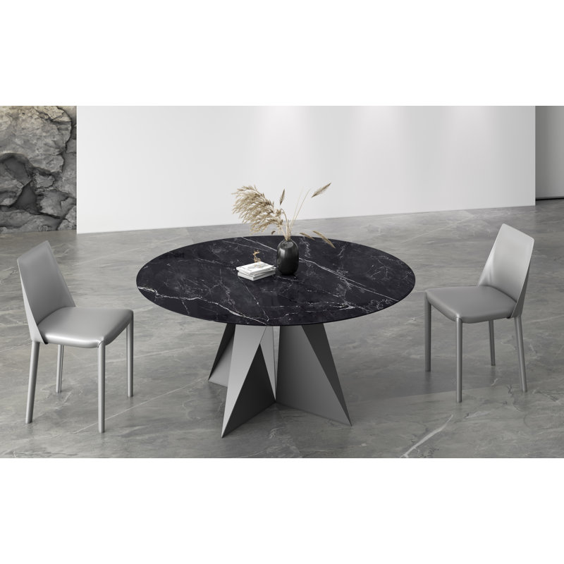 Aziza Round 135Cm Dining Table with Black Metal Base