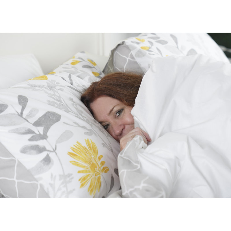 Aprile Full/Queen Yellow and Gray Cotton Floral Duvet Cover Set