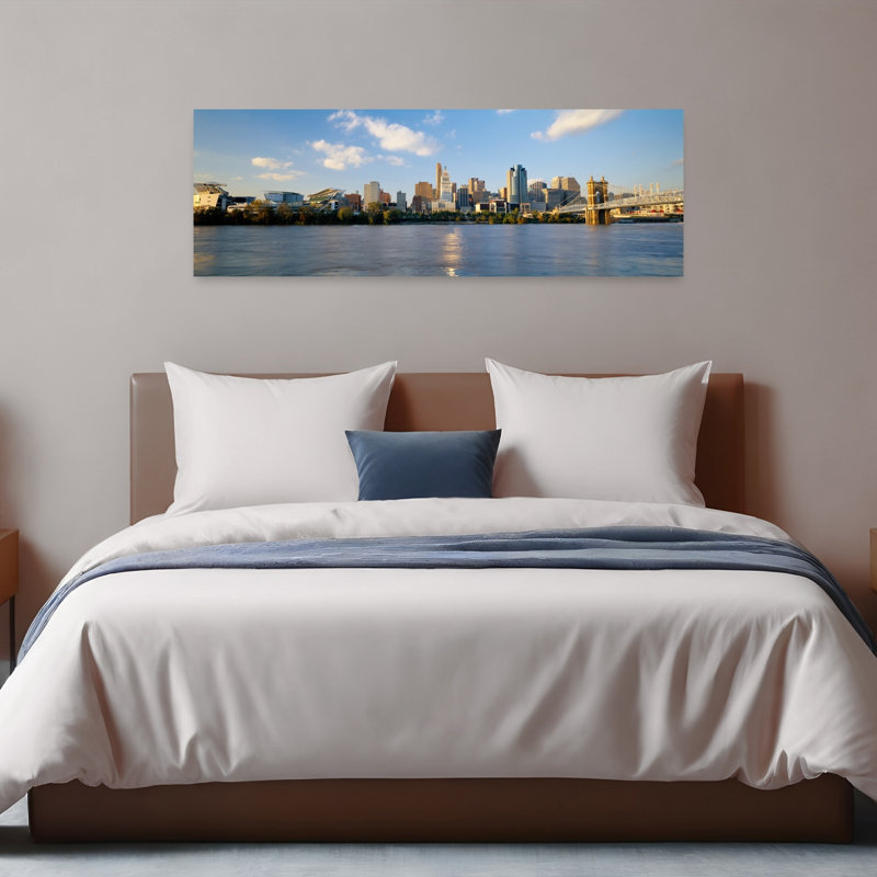 Buildings at the waterfront Ohio River Cincinnati Ohio USA 1 Piece Wrapped Canvas Panoramic Wall Art