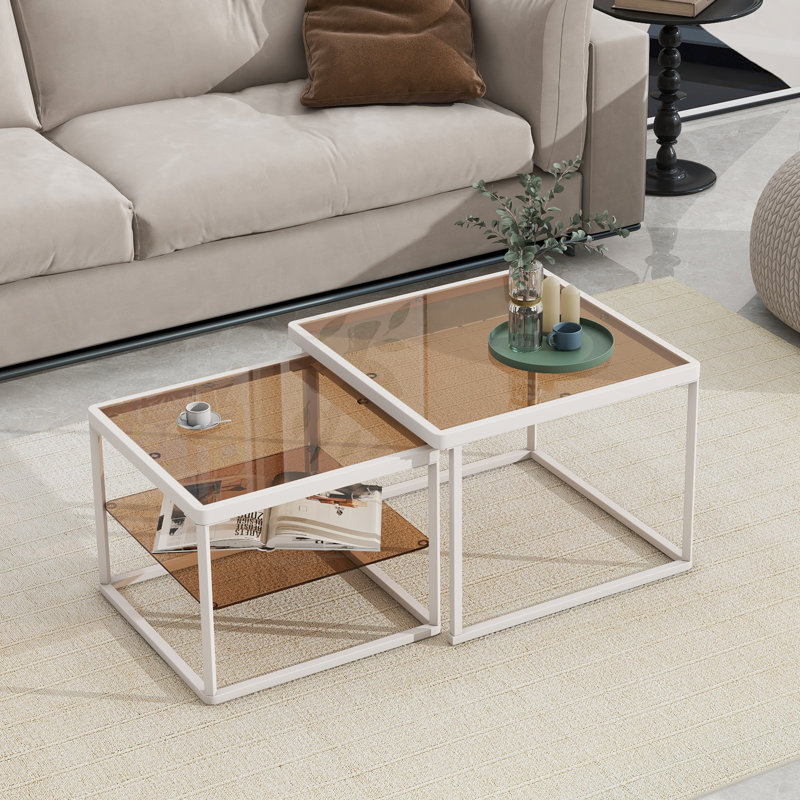 Glass Top Nesting Coffee Table, White