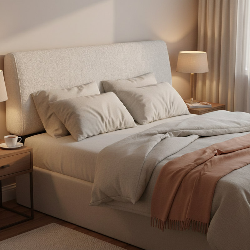 Upholstered Headboard Ergonomic Fabric Headboard Suitable For 8-14 Inch Mattress, Beige, Queen