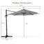 Parasol en porte-à-faux décalé en aluminium avec pivotement et inclinaison à 360 °, parasol de patio extérieur 10 pi avec manivelle et auvent ventilé, base vendue séparément-129009844-129009848-85856859