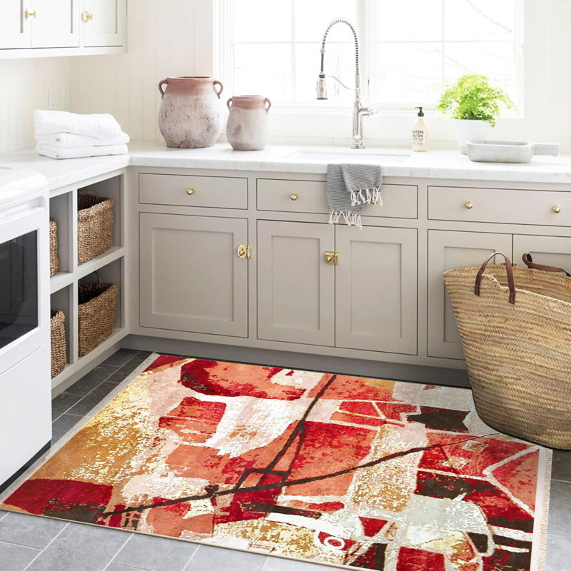 Tapis décoratif multicolore à motifs abstraits de la collection Barcelona, Tapis de couloir 3 pi 3,37 po x 9 pi 10,11 po
