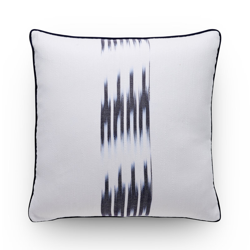 Peshtemal Ikat Cotton Pillow, White;Navy
