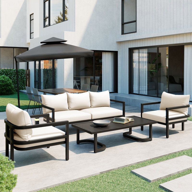 Ensemble de canapé d'extérieur multi-personnes en acier, Beige