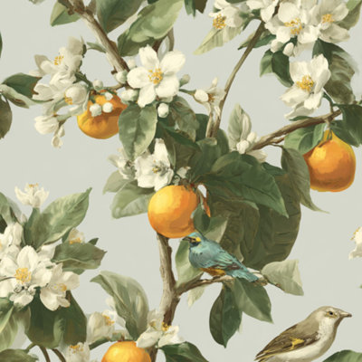 Peel and Stick Wallpaper leaves Hummingbirds floral Vintage Branches Orange White Botanical Contact Paper Removable Self Adhesive Wall Mural Wall Decor for Bedroom Kitchen Cabinets 24in x 118in