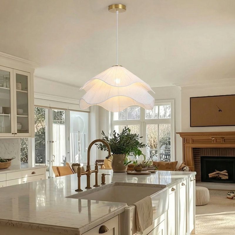 Modern White Fabric Pendant Light for Bedroom Living Room, 10.83" H x 19.69" W x 19.69" D