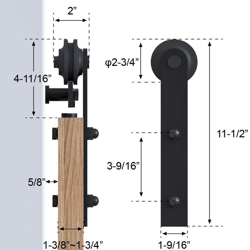 Matte Black Double Barn Door Hardware Track Kit with I-Strap Rollers