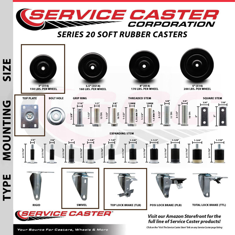 4 Piece Soft Rubber Caster Set