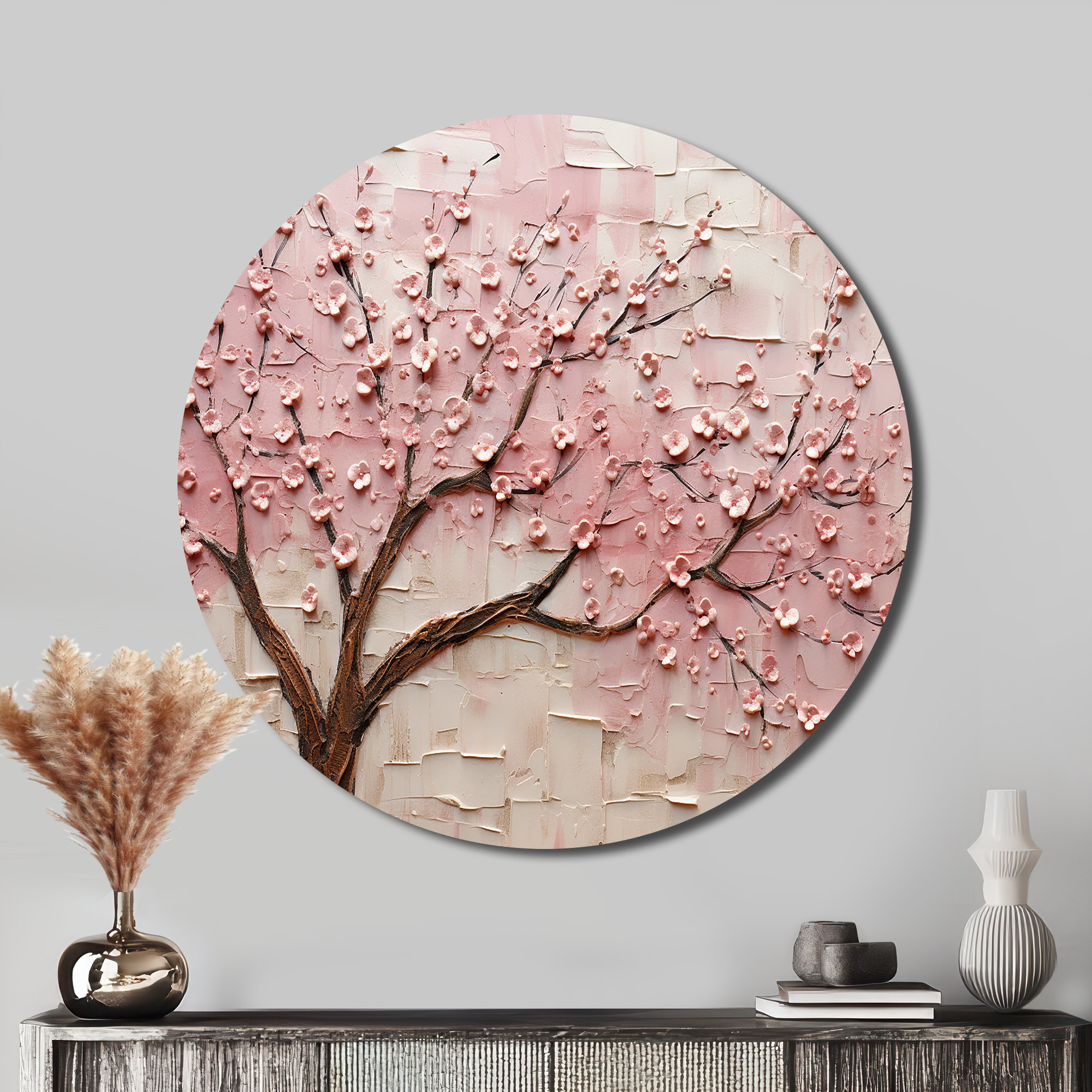 Lark Manor™ Cherry Blossom Whisper Pink And White - Floral Round Metal ...