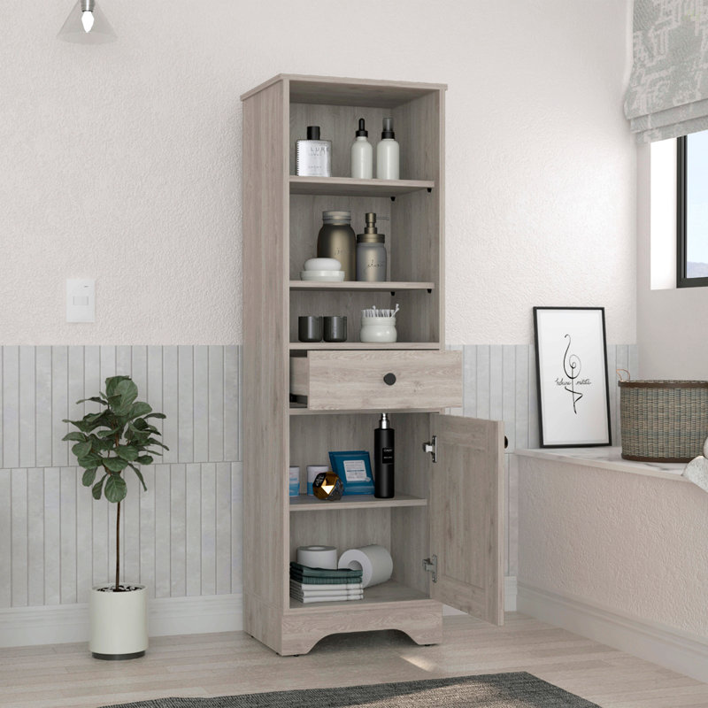 Linen Cabinet, Two Interior  Shelves, Two Open Shelves, Single Door